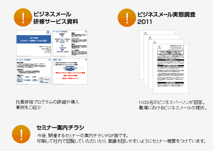 ビジネスメール研修パンフレット、ビジネスメール実態調査2010、調査レポート